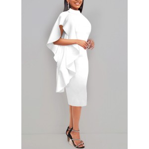 Flounce White Mock Neck Bodycon Dress