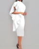 Flounce White Mock Neck Bodycon Dress