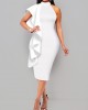 Flounce White Mock Neck Bodycon Dress