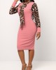 Leopard Tie Collar Long Sleeve Bodycon Dress