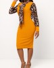 Leopard Tie Collar Long Sleeve Bodycon Dress