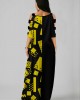 Side Pocket Geometric Print Ladder Cutout Sleeve Maxi Dress