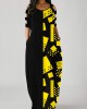 Side Pocket Geometric Print Ladder Cutout Sleeve Maxi Dress