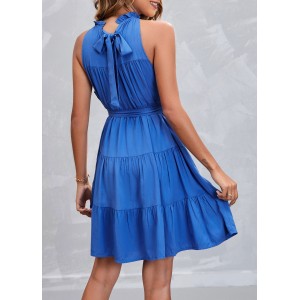 Royal Blue Tie Back Sleeveless Belted Dress