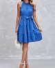 Royal Blue Tie Back Sleeveless Belted Dress