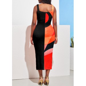 Color Block Wide Strap Geometric Print Dress