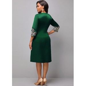 Round Neck 3/4 Sleeve Embroidered Dress