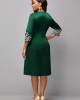 Round Neck 3/4 Sleeve Embroidered Dress