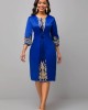 Round Neck 3/4 Sleeve Embroidered Dress