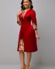 Round Neck 3/4 Sleeve Embroidered Dress