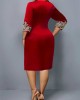 Round Neck 3/4 Sleeve Embroidered Dress