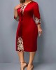 Round Neck 3/4 Sleeve Embroidered Dress