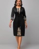 Round Neck 3/4 Sleeve Embroidered Dress