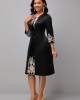 Round Neck 3/4 Sleeve Embroidered Dress