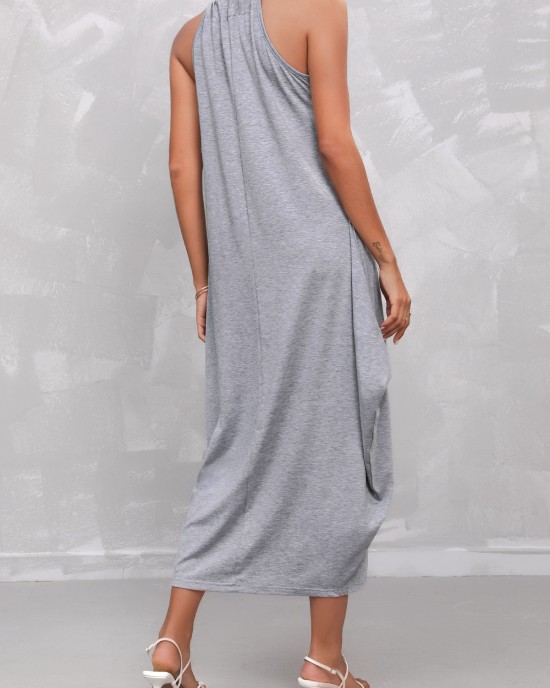 Light Grey Sleeveless Round Neck Dress