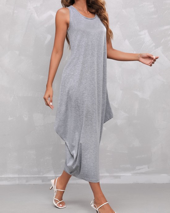 Light Grey Sleeveless Round Neck Dress