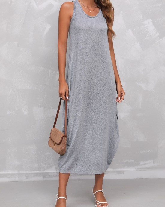 Light Grey Sleeveless Round Neck Dress