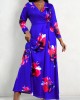 Purplish Blue 3/4 Sleeve Floral Print Dress