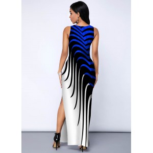 Side Slit Sleeveless Round Neck Printed Dress