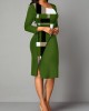 Side Slit Plaid 3/4 Sleeve Bodycon Dress