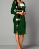 Side Slit Plaid 3/4 Sleeve Bodycon Dress