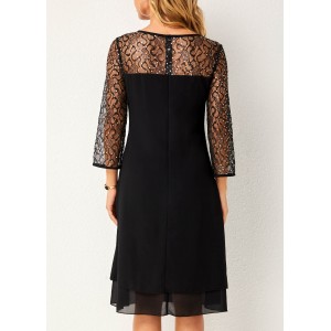 Layered Hem Lace Stitching Round Neck Dress