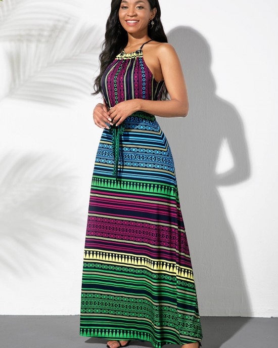 Striped Multicolor Bowknot Sash Dress