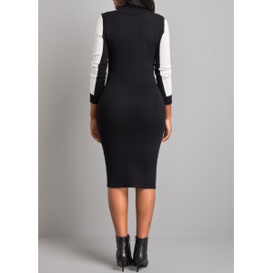 Black High Neck Long Sleeve Zipper Sweater Dress