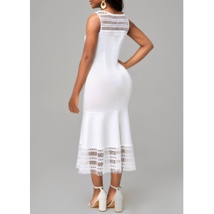 White Lace Patchwork Sleeveless Mermaid Dress