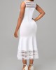 White Lace Patchwork Sleeveless Mermaid Dress