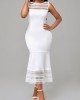 White Lace Patchwork Sleeveless Mermaid Dress