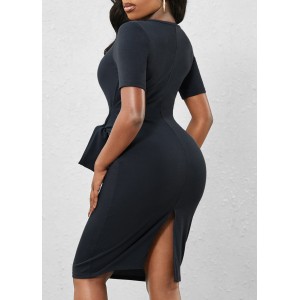 Round Neck Tie Front Dark Grey Dress