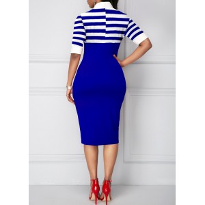 Royal Blue Stripe Print Side Slit Dress