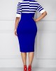 Royal Blue Stripe Print Side Slit Dress