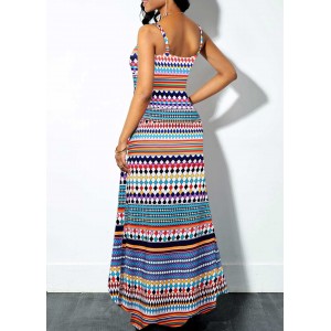 Spaghetti Strap Multi Color Geometric Print Dress