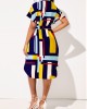 Belted Turndown Collar Geometric Print Dress