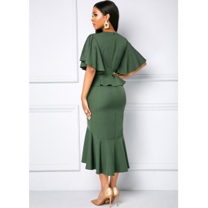 Solid Half Sleeve Round Neck Dress