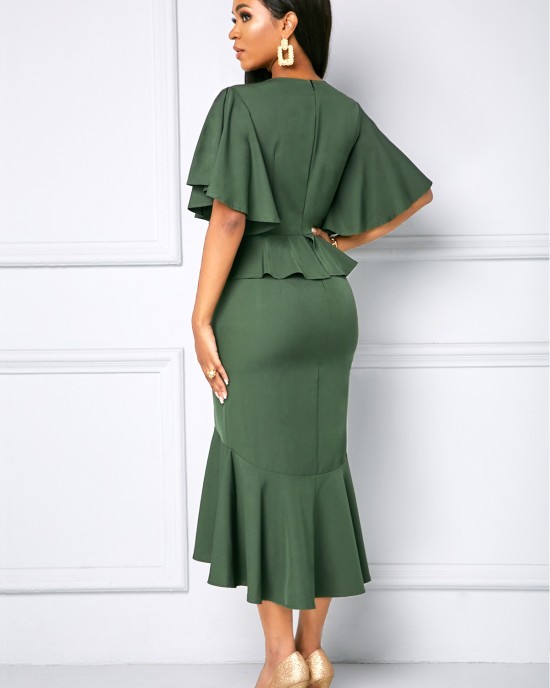 Solid Half Sleeve Round Neck Dress