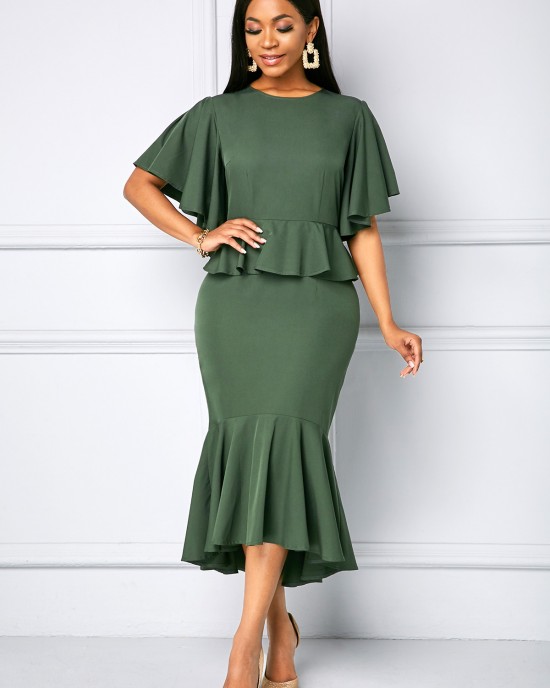 Solid Half Sleeve Round Neck Dress