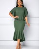 Solid Half Sleeve Round Neck Dress