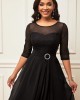 Layered Hem Chiffon 3/4 Sleeve Black Dress