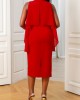 Asymmetric Hem Red Sleeveless Chiffon Dress