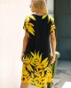 Short Sleeve Leaf Print Round Neck Dress