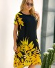 Short Sleeve Leaf Print Round Neck Dress