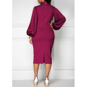 Solid Bowknot Lantern Sleeve Sheath Dress