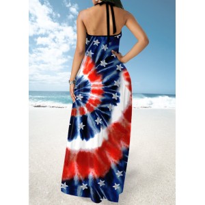 Tie Dye and American Flag Print Cross Strap Maxi Dress