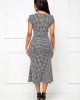 Houndstooth Print Bowknot Detail Mermaid Dress