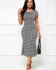 Houndstooth Print Bowknot Detail Mermaid Dress