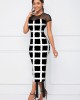 Checkered Short Sleeve Round Neck Dress