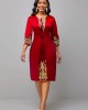 3/4 Sleeve Round Neck Embroidered Dress